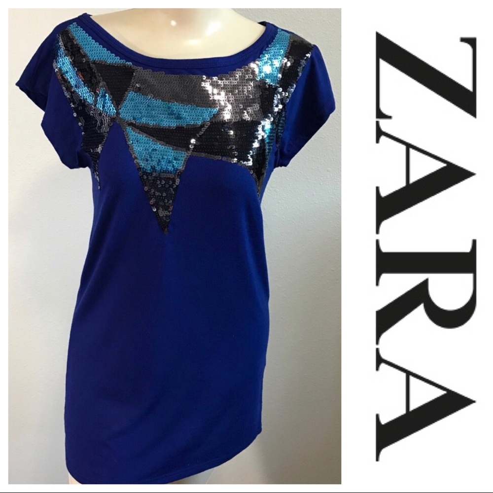 Zara Collection Royal Blue Sequin Tunic Top M